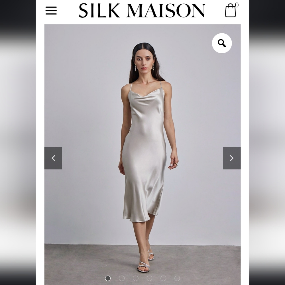 Silk Maison Cowl neck champagne color Midi Slip Silk Dress Size xxs